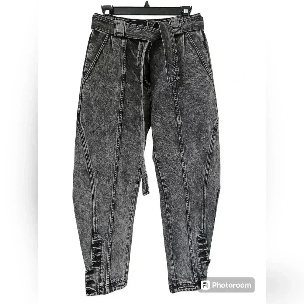 ULLA JOHNSON Carmen Belted Tapered acid washed Jeans - Picture 6 of 9